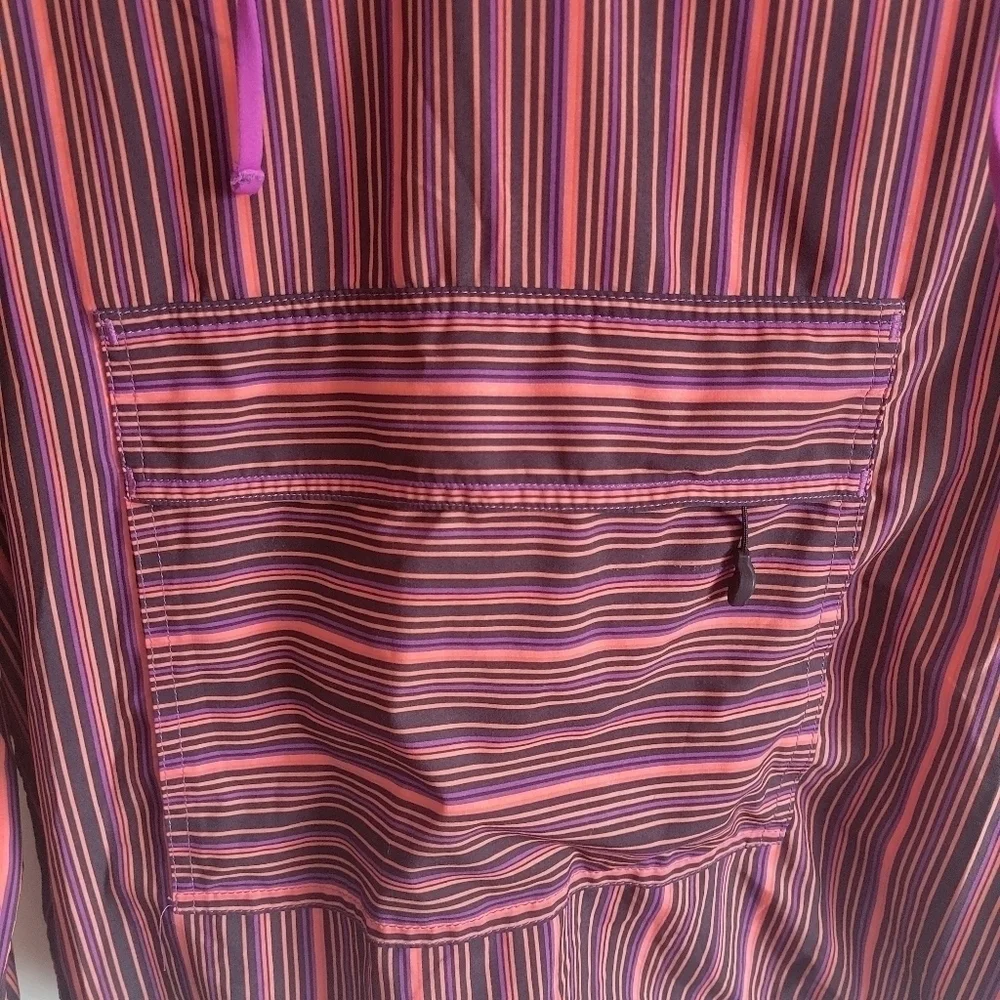 ASICS Pullover Lightweight Weight Shell Pocket Purple Orange Stripe Small S - Picture 10 of 11